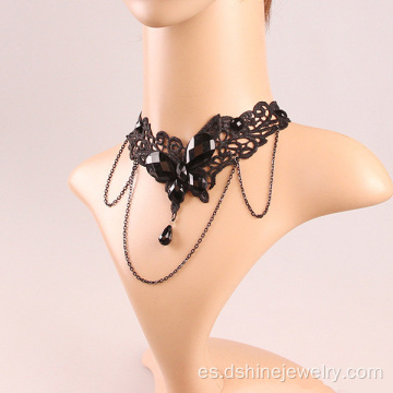 Collar de joyería decorativa de mariposa de encaje negro